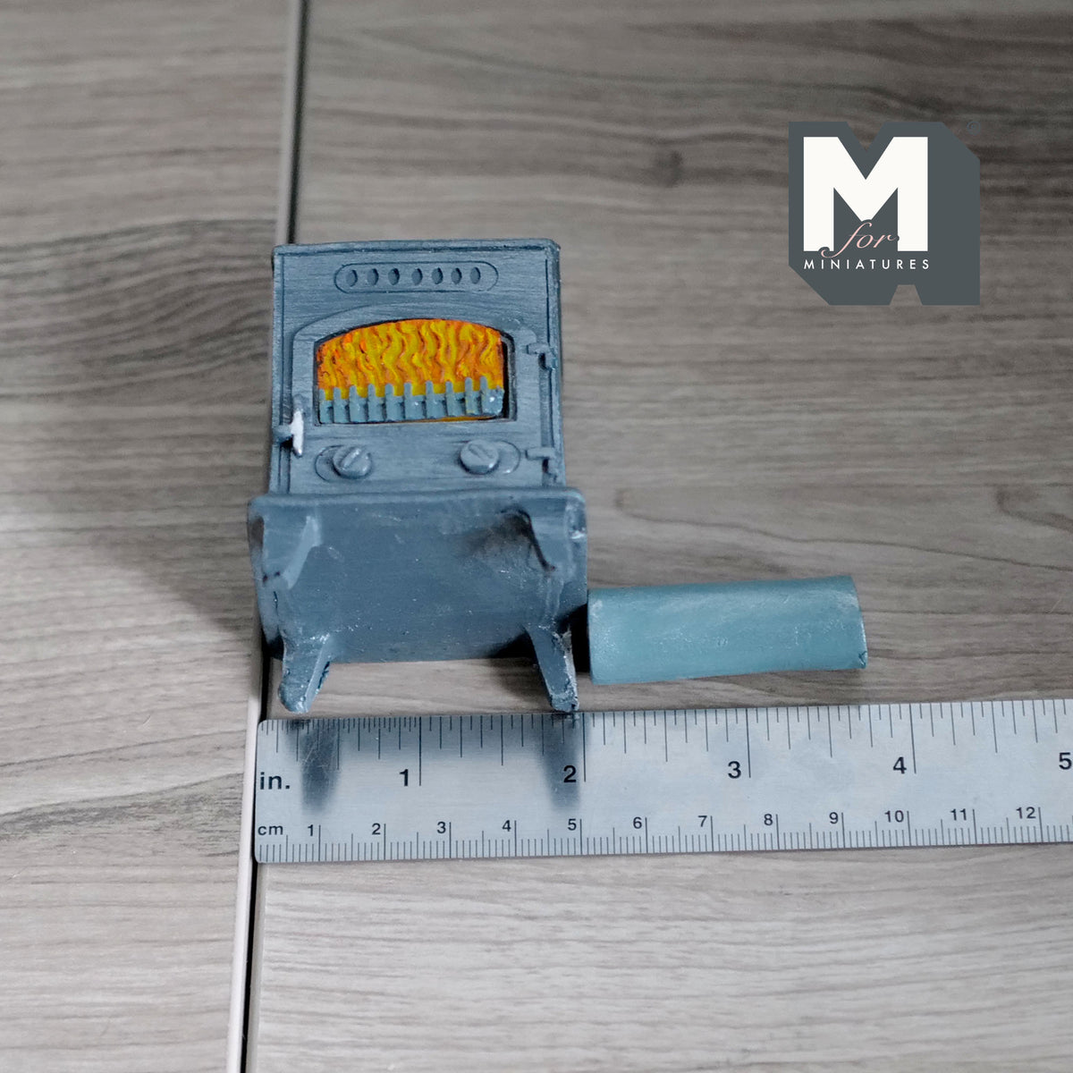 1:12 Scale Miniature Retro Wood Burning Stove with Chimney, 4-3/16 inch tall, DIY Dollhouse Supply (cast resin)