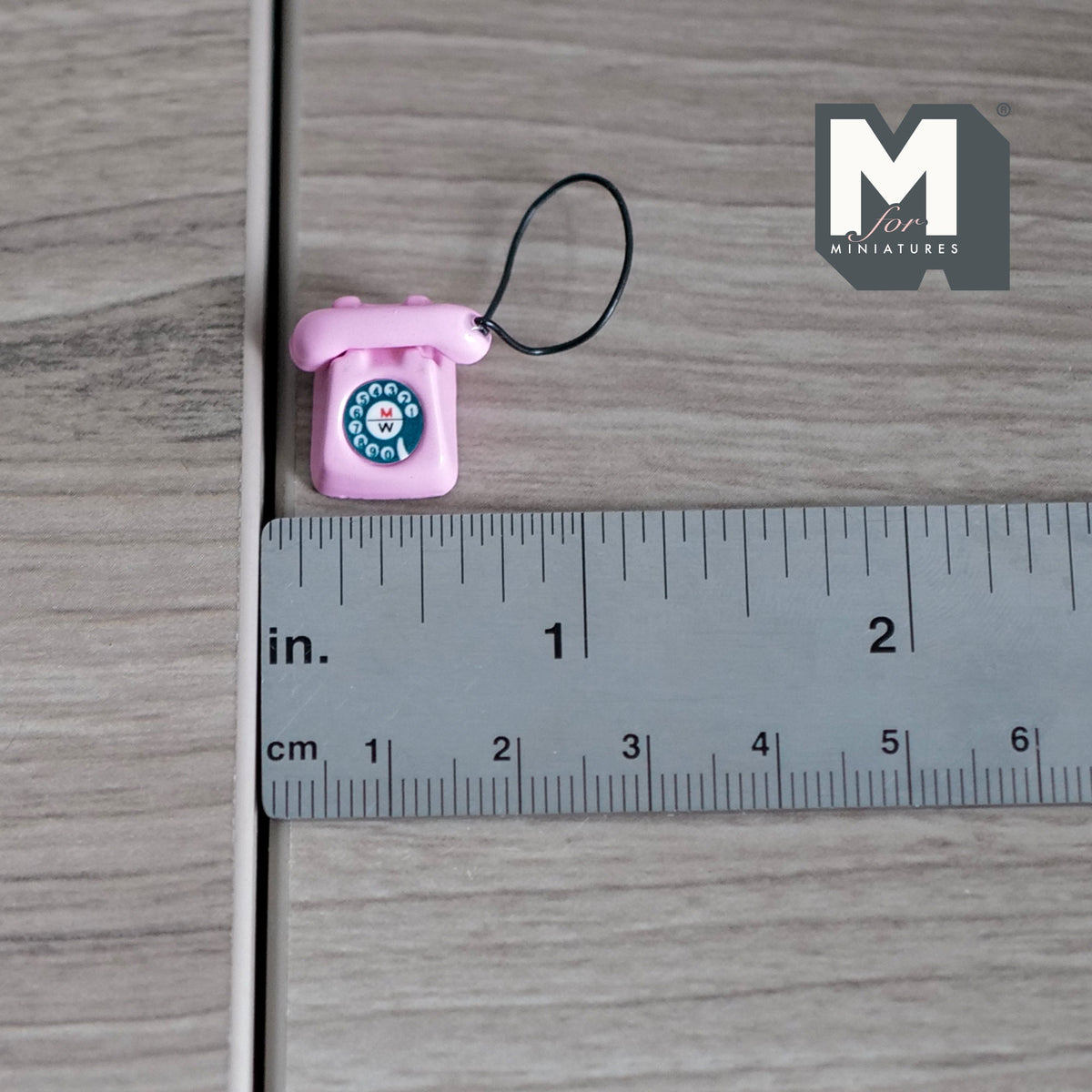 1:12 Scale Miniature Metal Rotary Dial Telephone, 5/8 inch wide, DIY Dollhouse Supply (pink)