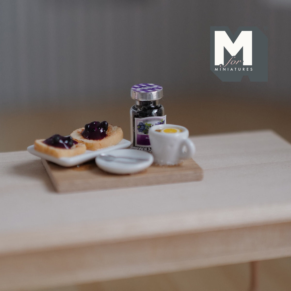 1:12 Scale Miniature Breakfast Board with Jam Toast, Jam Jar and Lemon Tea, 1-9/16 inch long, DIY Dollhouse Supply