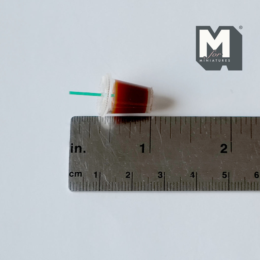 1:6 Scale Miniature Iced Coffee Cup with Lid and Straw, 9/16 inch tall, DIY Dollhouse Supply