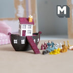 1:12 Scale Miniature Noah's Ark with a Family of 4 and 9 Pairs of Animals Dollhouse Decoration Boat (cast resin) - B084