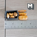 1:12 Scale Miniature Bread Basket with Assorted Breads, Set of 8, 1-3/4 inch long, DIY Dollhouse Supply