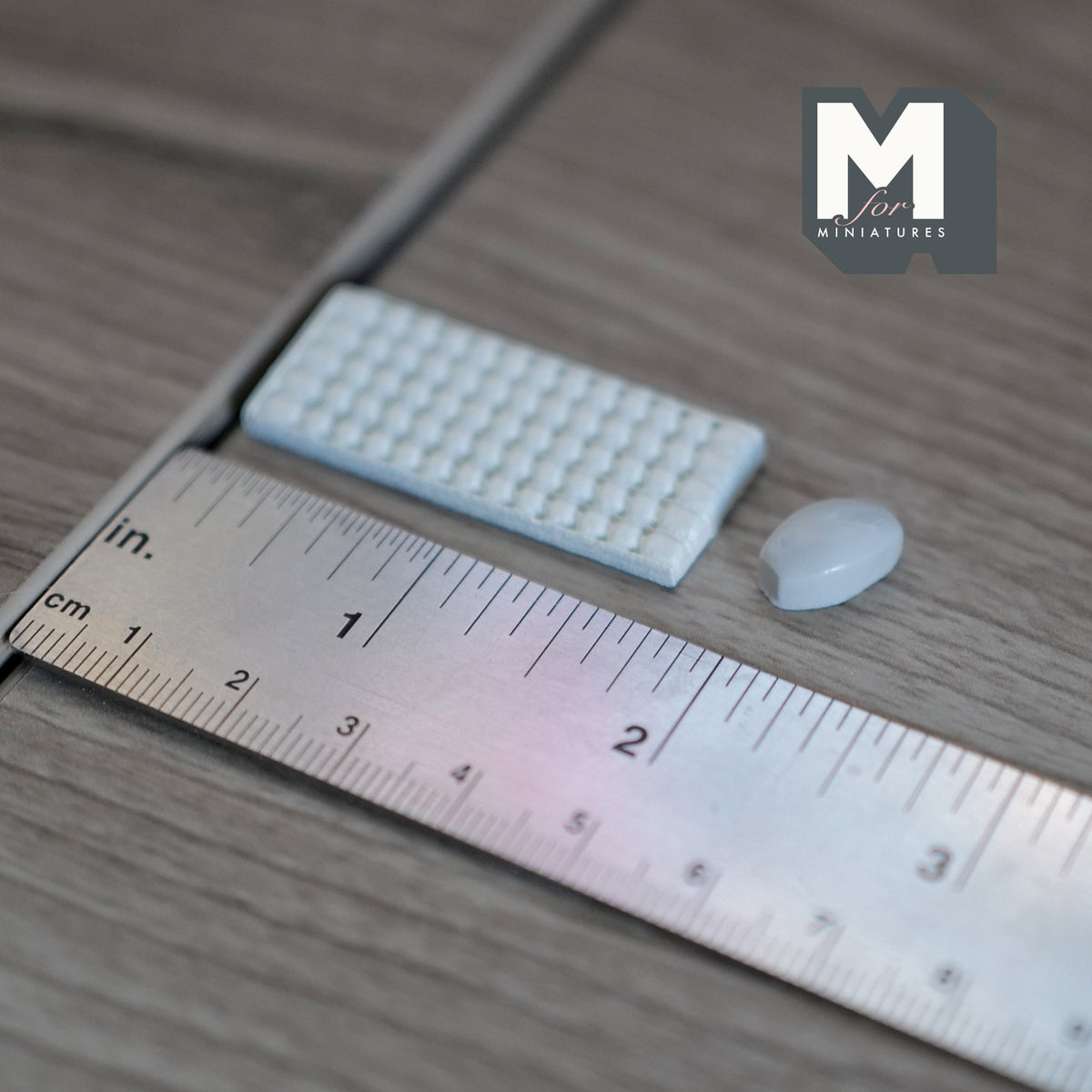 1:12 Scale Miniature Computer Keyboard and Mouse, Set of 2, 1-5/8 inch long, DIY Dollhouse Supply (white) (non working)
