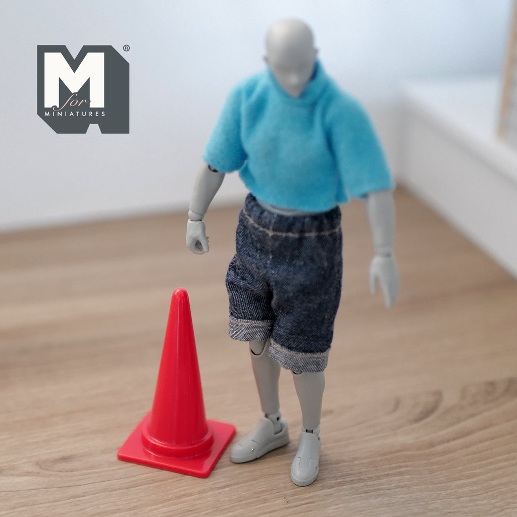 1:12 Scale Miniature Traffic Cone with Square Base, 2-5/16 inch tall, DIY Dollhouse Supply (red)