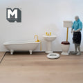 1:12 Scale Miniature Bathroom Set, Clawfoot Tub, Pedestal Sink, High Tank Toilet and Oval Mirror, Set of 4, DIY Dollhouse Supply