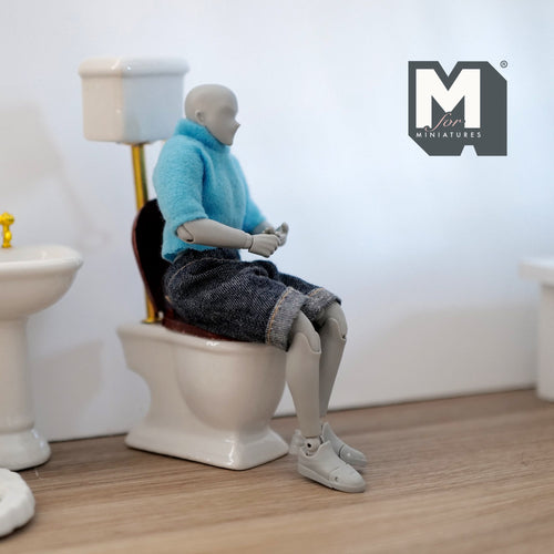 1:12 Scale Miniature Bathroom Set, Clawfoot Tub, Pedestal Sink, High Tank Toilet and Oval Mirror, Set of 4, DIY Dollhouse Supply