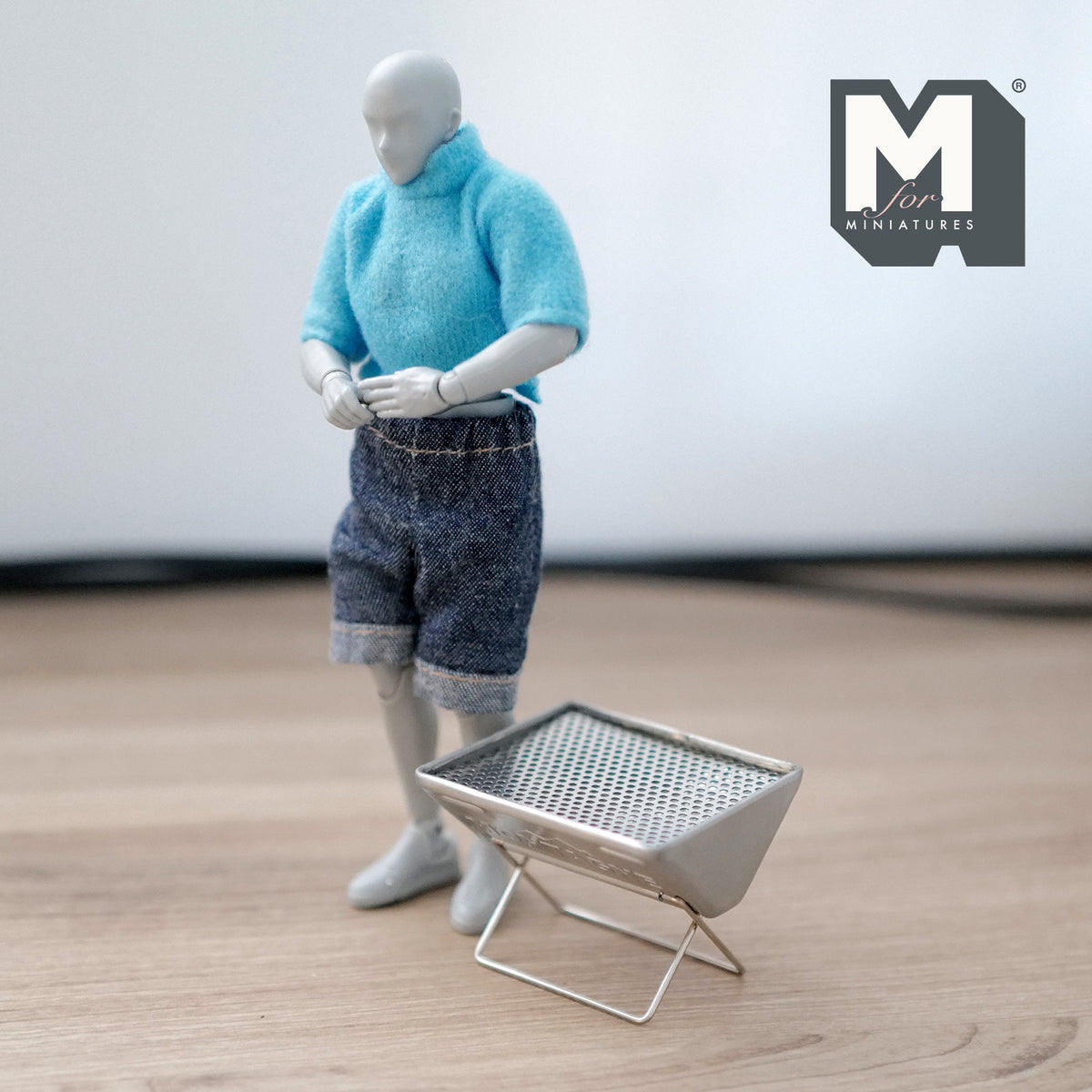 1:12 Scale Miniature Metal Charcoal Grill with Grate, Folding X Legs, 1-7/16 inch tall, DIY Dollhouse Supply