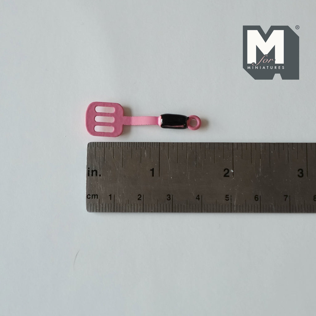 1:12 Scale Miniature Slotted Turner, Black Handle, 1-9/16 inch long, DIY Dollhouse Supply (pink)