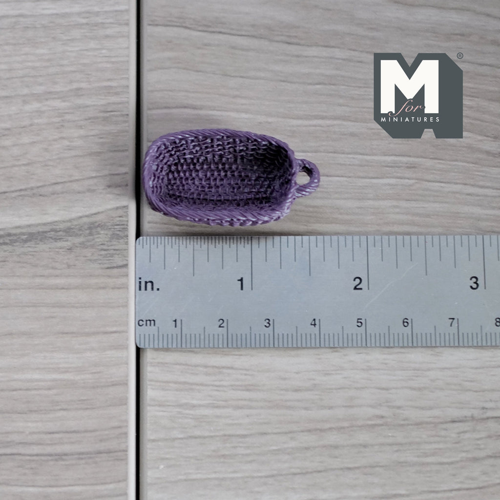 1:12 Scale Miniature Oval Rope Basket with Handles, 1-1/2 inch long, DIY Dollhouse Supply (purple)