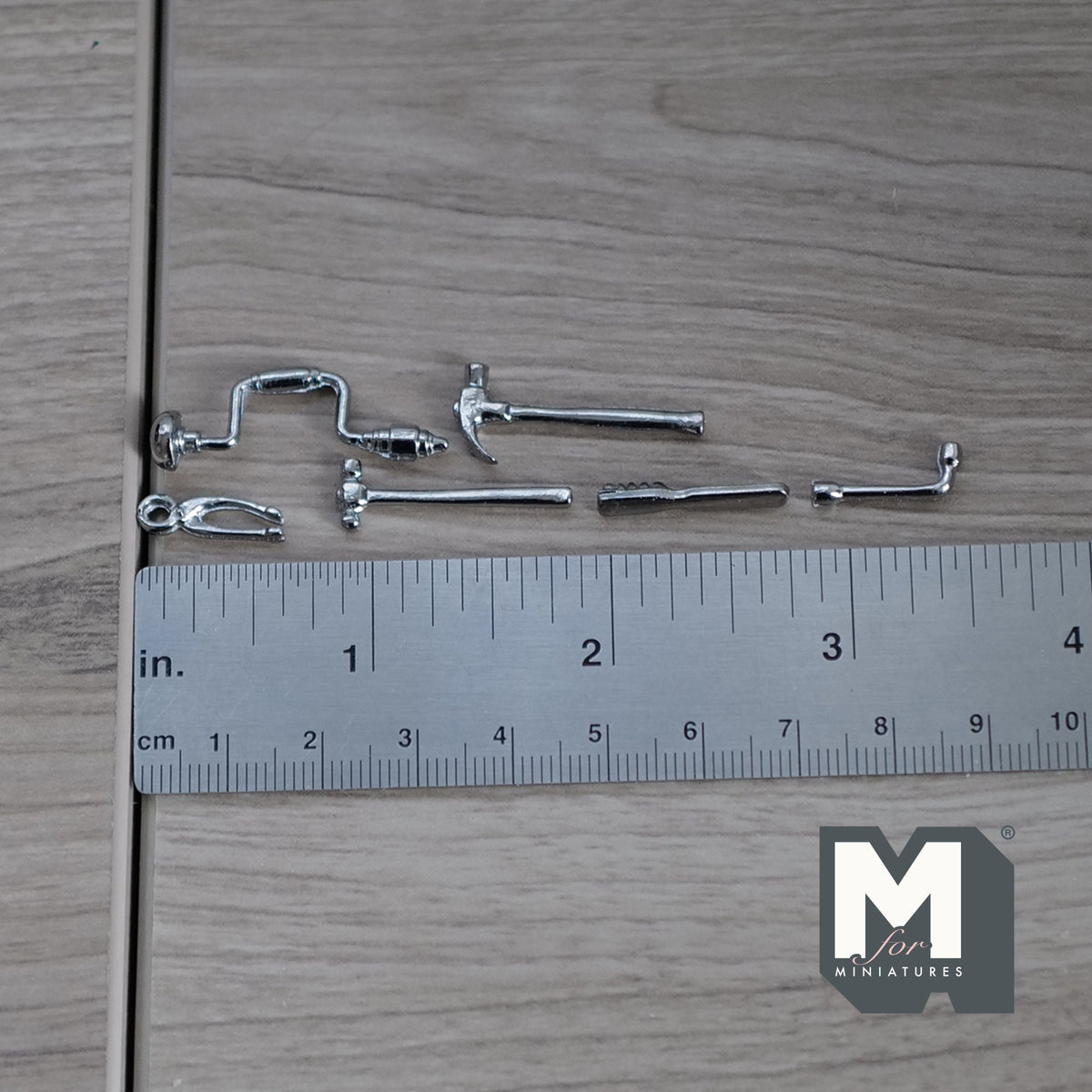 1:12 Scale Miniature Metal Hand Tools, Hammers, Pincers and Bit Brace, Set of 6, 1-1/16 inch long, DIY Dollhouse Supply