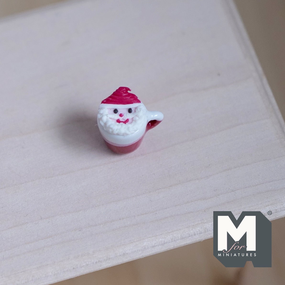 1:12 Scale Miniature Christmas Hot Drink in Santa Mug, Red Hat Lid, 9/16 inch tall, DIY Dollhouse Supply (non drinkable)