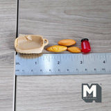 Miniature Bread Fruit Jam and Rope Basket Set of 5 , 1:12 Scale Dollhouse Supplies Food Decoration Buns and Basket  - E022