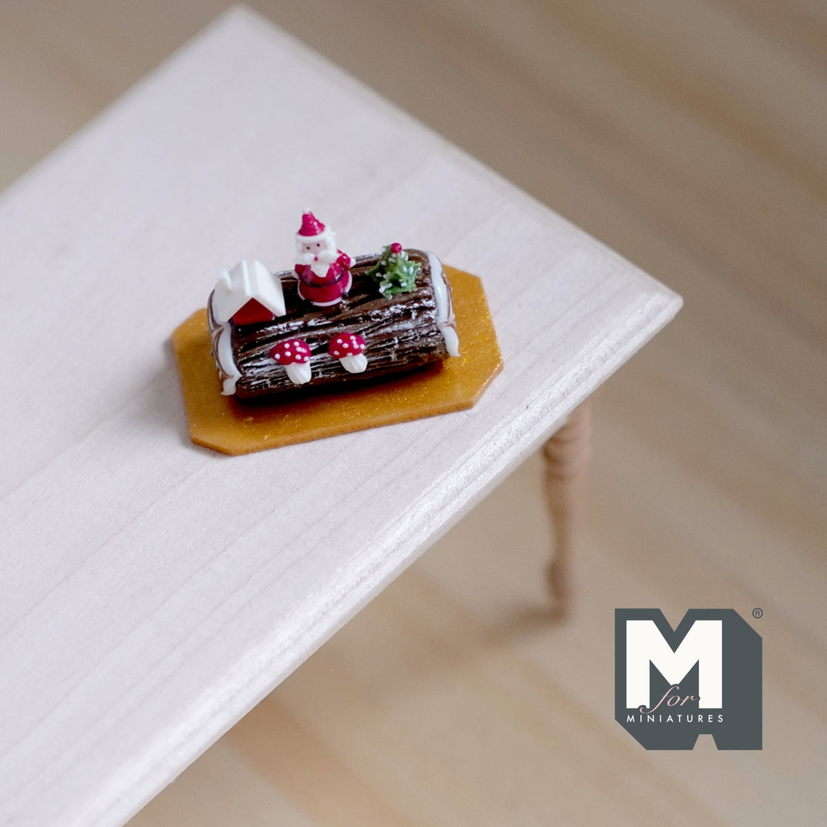 1:12 Scale Miniature Christmas Yule Log Roll Cake with Red Berries, 1-3/16 inch long, DIY Dollhouse Supply