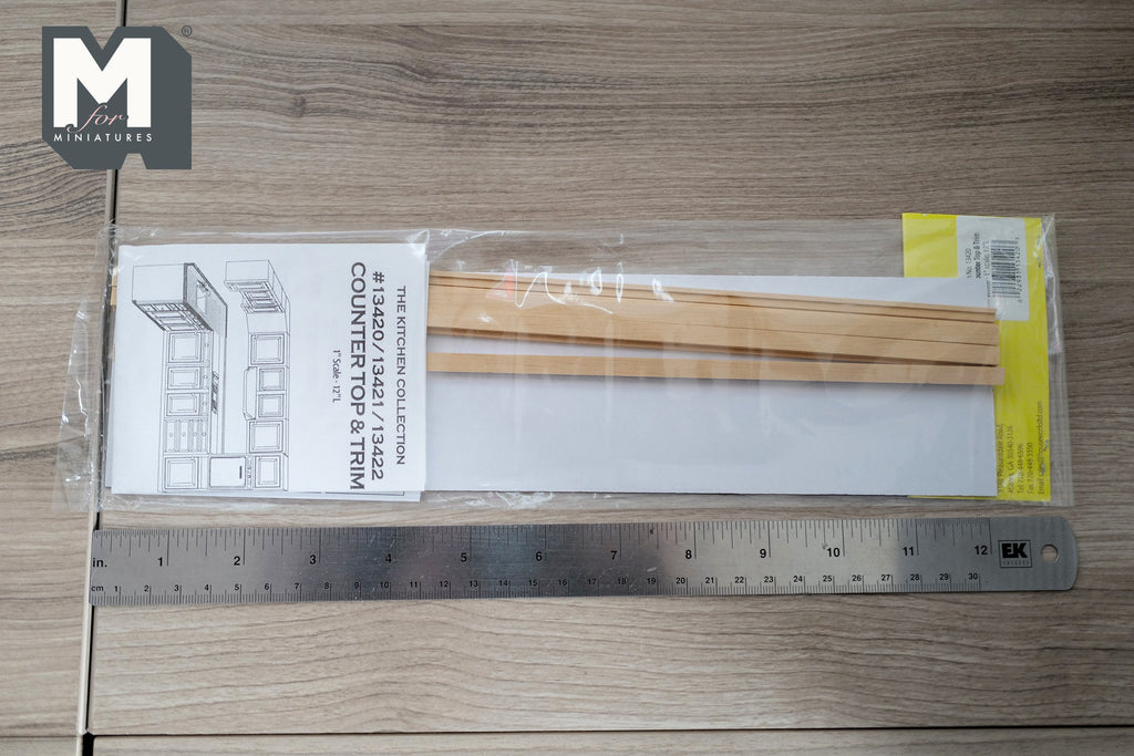 1:12 Scale Miniature Dollhouse Kitchen Countertop Kit with Wood Trim, 12 x 3 inch (gray)