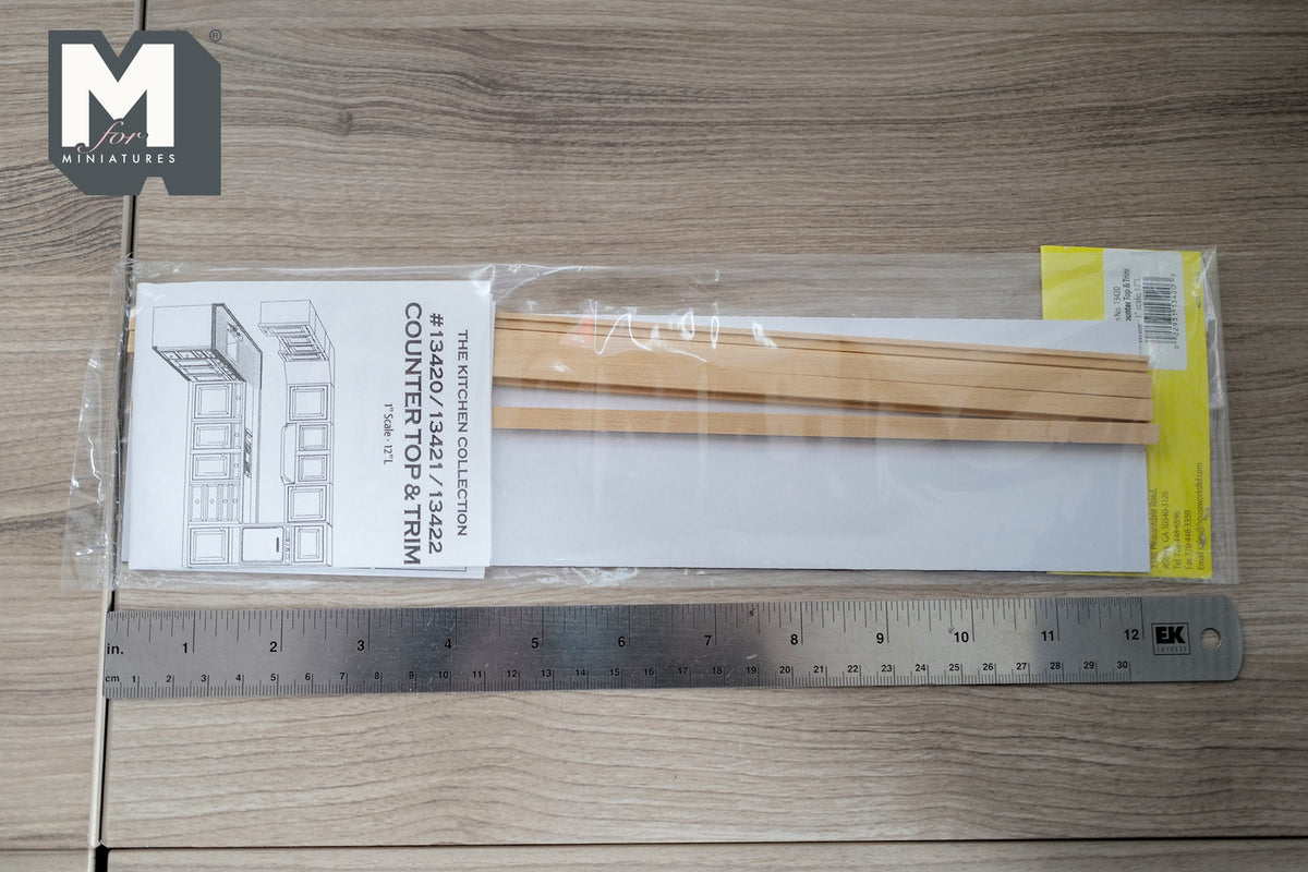 1:12 Scale Miniature Dollhouse Kitchen Countertop Kit with Wood Trim, 12 x 3 inch (gray)