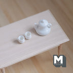 1:12 Scale Miniature Porcelain Teapot with 2 Cups, Set of 3, 1 inch tall, DIY Dollhouse Supply (white)