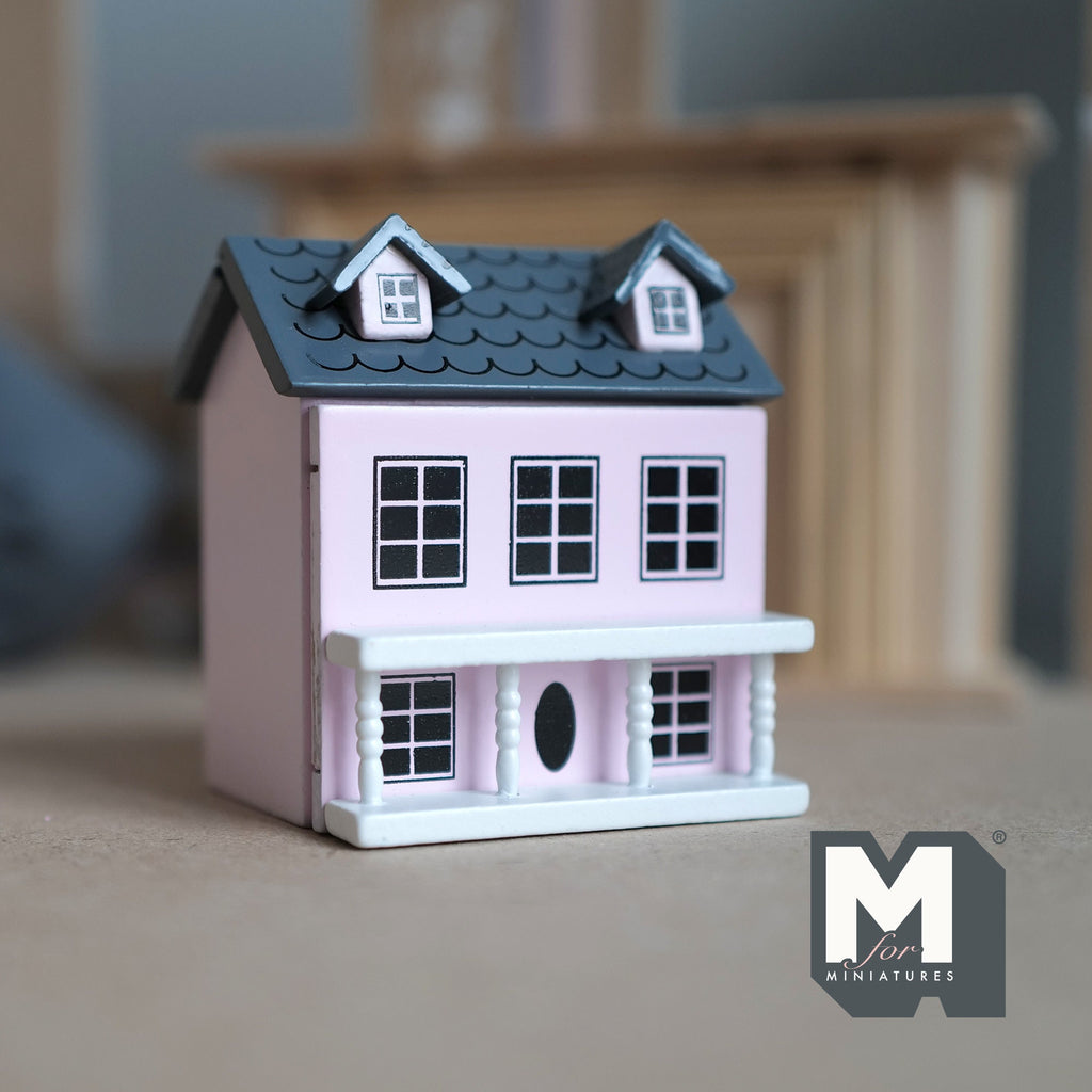 1:12 Scale Miniature Little House with Hinged Front and Roof, 2 Rooms, 2-3/8 inch tall, DIY Dollhouse Supply (light pink)