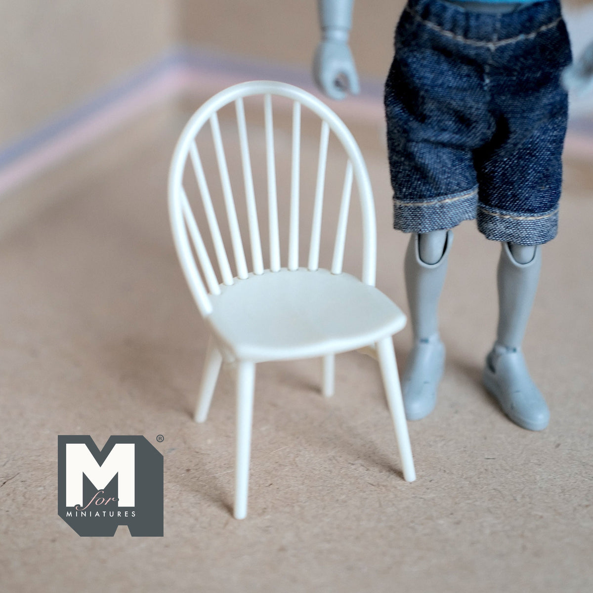 1:12 Scale Miniature Bow Back Spindle Chair, 2-7/8 inch tall, DIY Dollhouse Supply (cream)