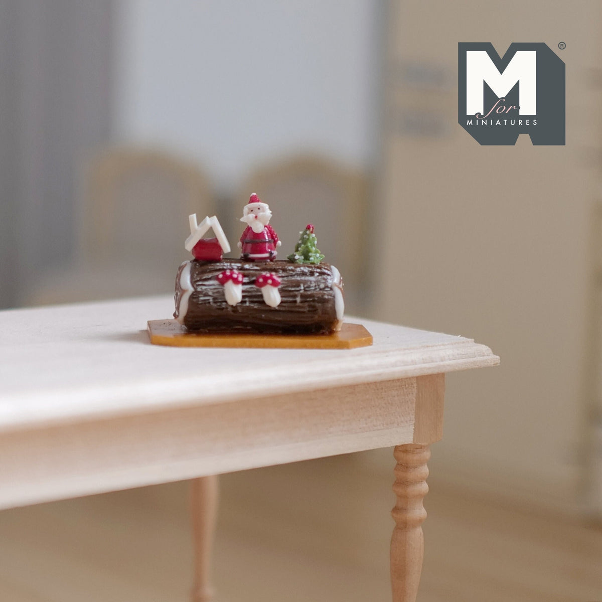 1:12 Scale Miniature Christmas Yule Log Roll Cake with Red Berries, 1-3/16 inch long, DIY Dollhouse Supply