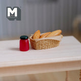 Miniature Bread Fruit Jam and Rope Basket Set of 5 , 1:12 Scale Dollhouse Supplies Food Decoration Buns and Basket  - E022