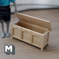 1:12 Scale Miniature Unpainted Wood Blanket Chest, 3 Panel Front, 3-7/8 inch long, DIY Dollhouse Supply