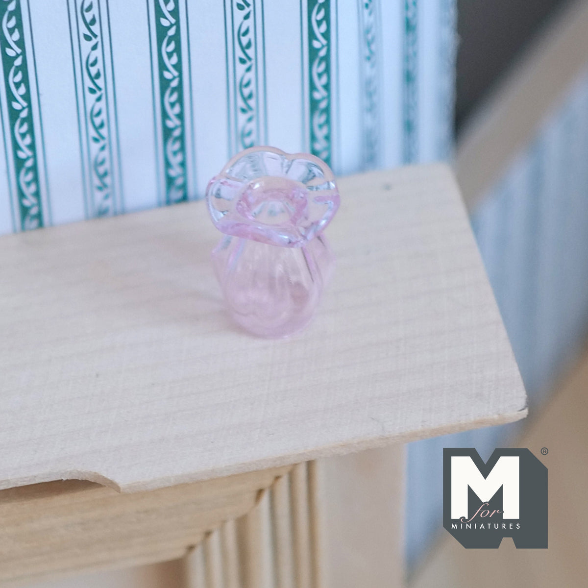 1:12 Scale Miniature Glass Vase with Flared Rim, 13/16 inch tall, DIY Dollhouse Supply (pink)