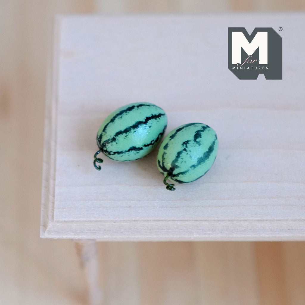 1:12 Scale Miniature Striped Watermelons, Set of 2, 3/4 inch long, DIY Dollhouse Supply