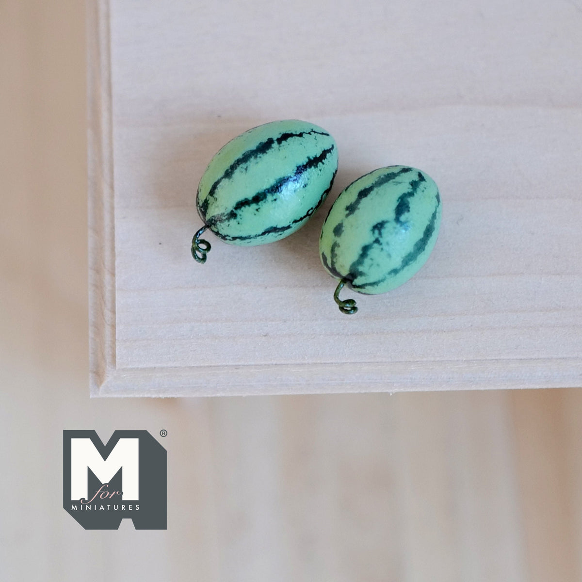 1:12 Scale Miniature Striped Watermelons, Set of 2, 3/4 inch long, DIY Dollhouse Supply