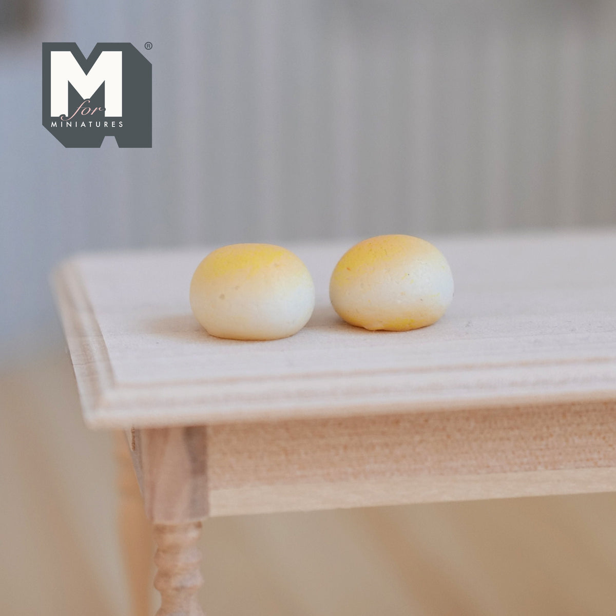 1:12 Scale Miniature Bread Buns, Set of 2, 9/16 inch dia., DIY Dollhouse Supply (cast resin)