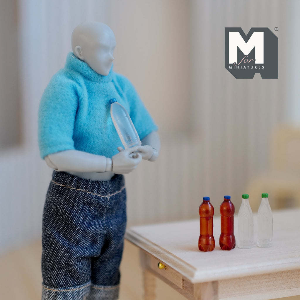 1:12 Scale Miniature Bottled Drinks, Set of 5, 13/16 inch tall, DIY Dollhouse Supply