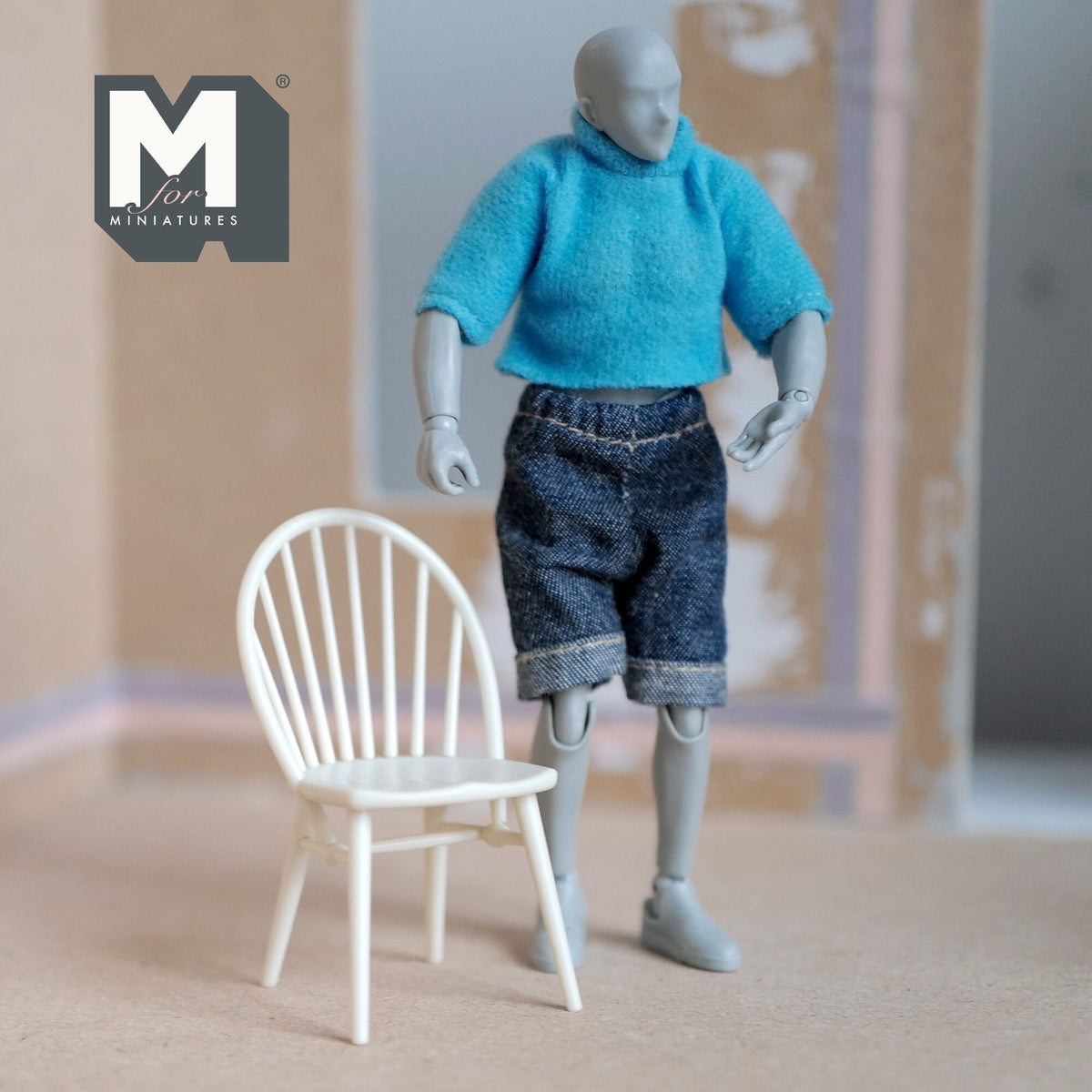 1:12 Scale Miniature Bow Back Spindle Chair, 2-7/8 inch tall, DIY Dollhouse Supply (cream)