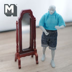 Miroir psyché miniature à l'échelle 1:12, sur pied, hauteur 13,6 cm (5-3/8 pouces), accessoire pour maison de poupée à faire soi-même (bois) (acajou)