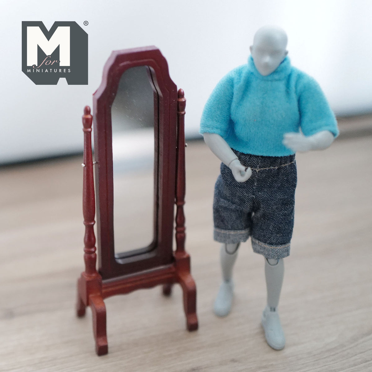 1:12 Scale Miniature Full Length Cheval Mirror, Free Standing, 5-3/8 inch tall, DIY Dollhouse Supply (wood) (mahogany)