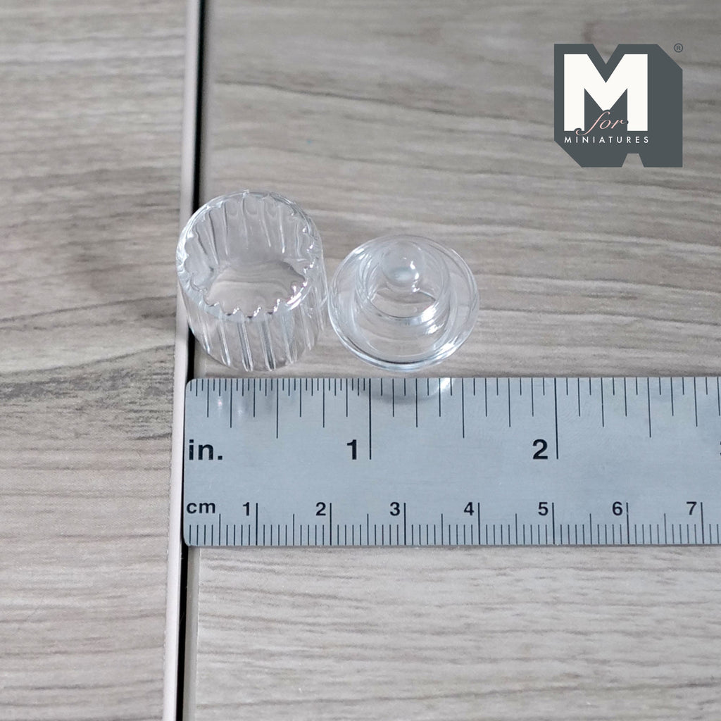 1:12 Scale Miniature Ribbed Glass Canister with Lid, 1-7/16 inch tall, DIY Dollhouse Supply (clear)