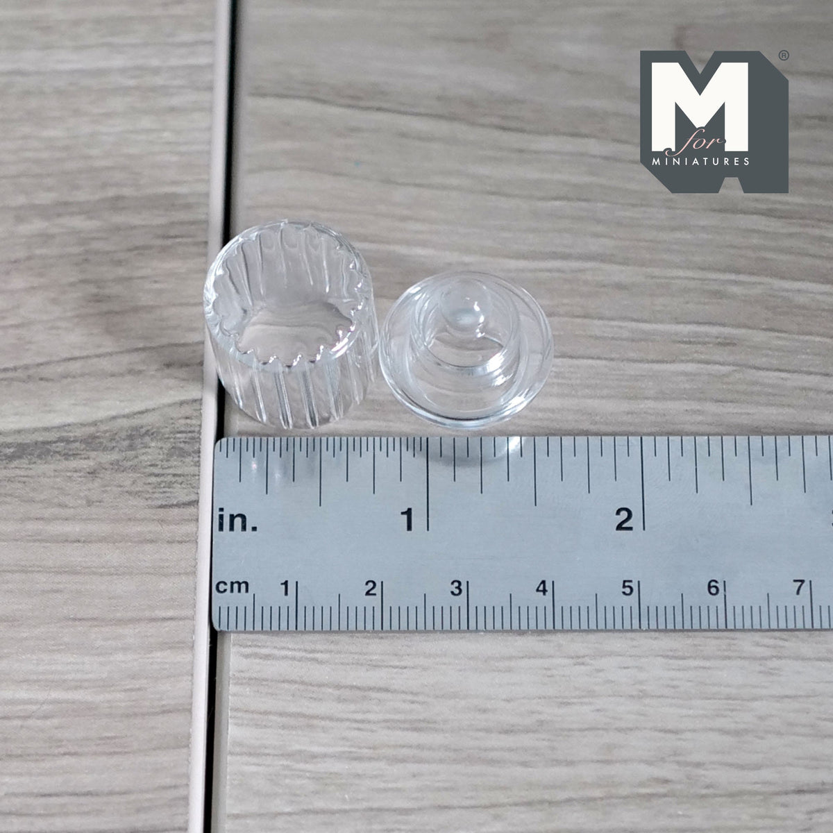 1:12 Scale Miniature Ribbed Glass Canister with Lid, 1-7/16 inch tall, DIY Dollhouse Supply (clear)