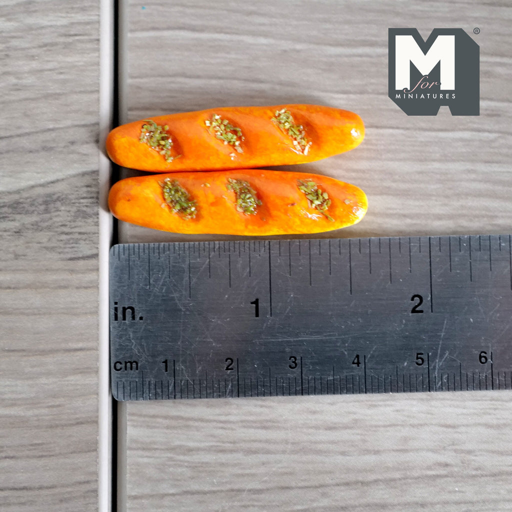 Dollhouse Supplies Baguette 1:12 Scale Miniature Long French Bread Loaf Set of 2 , 1-5/8 inch long  - H021