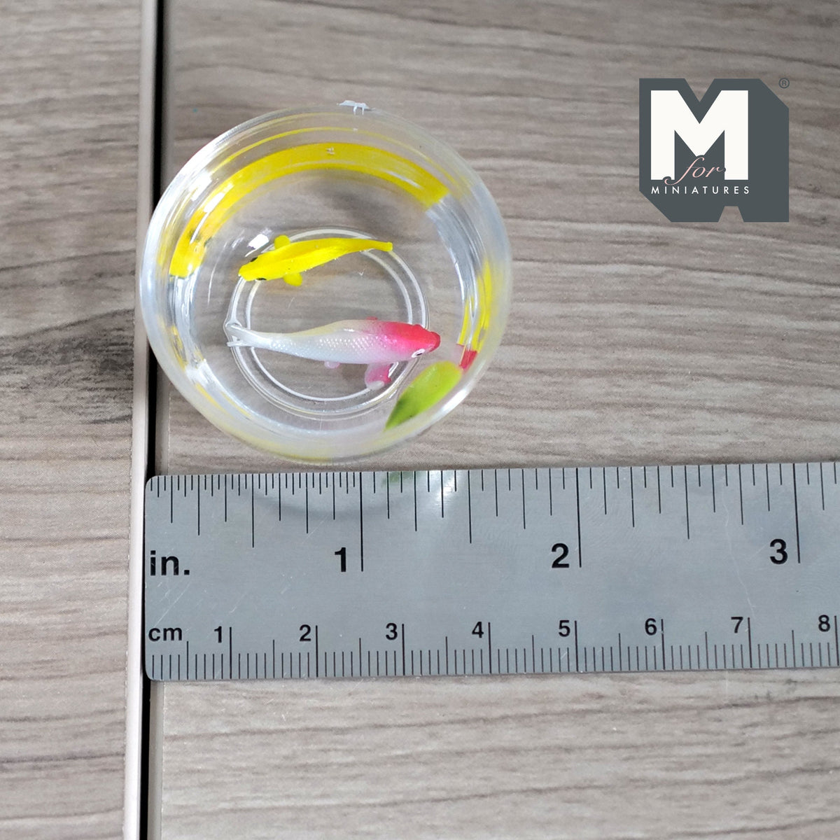 1:12 Scale Miniature Glass Fish Bowl with 2 Fish, 1-9/16 inch dia., DIY Dollhouse Supply
