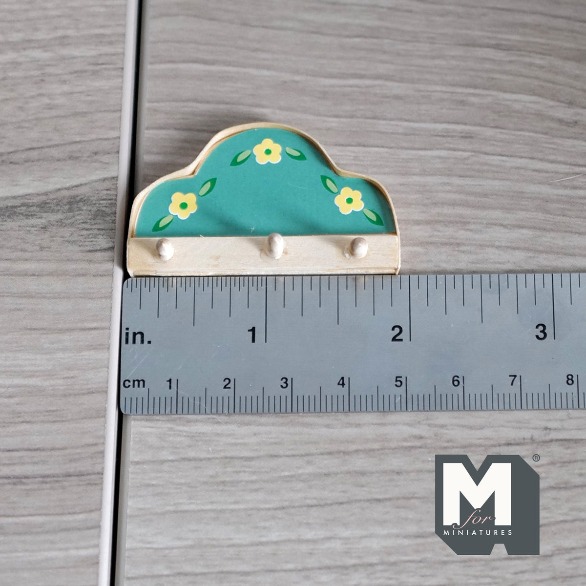 1:12 Scale Miniature Wall Towel Rack, Cloud Shape with Flowers and Hooks, 1-7/8 inch wide, DIY Dollhouse Supply (teal)