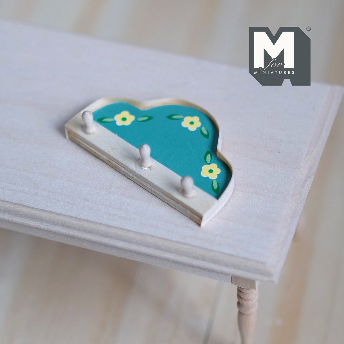 1:12 Scale Miniature Wall Towel Rack, Cloud Shape with Flowers and Hooks, 1-7/8 inch wide, DIY Dollhouse Supply (teal)