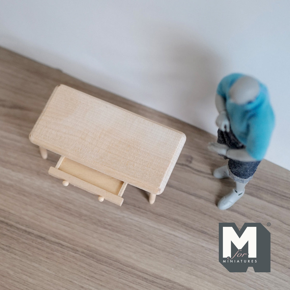 1:12 Scale Miniature Unpainted Wood Coffee Table, 1 Drawer, 4 inch long, DIY Dollhouse Supply