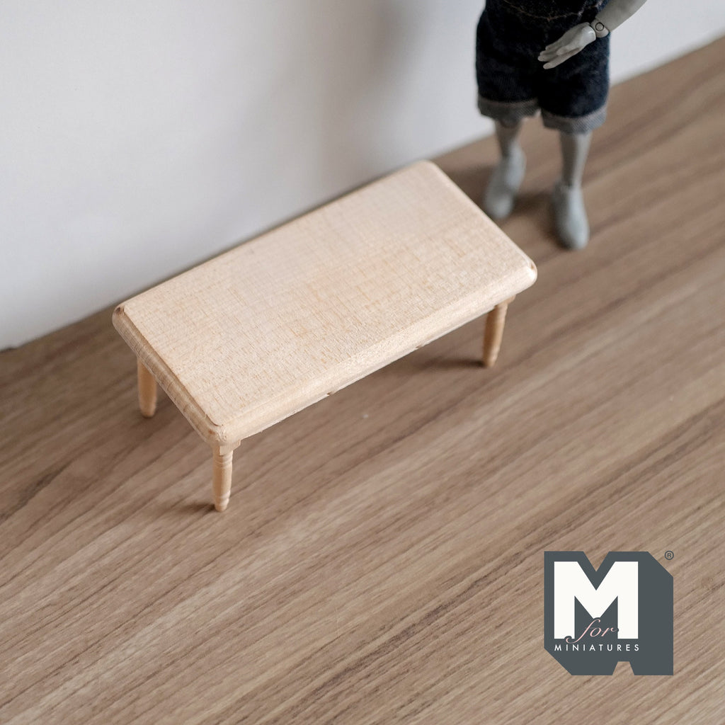 1:12 Scale Miniature Unpainted Wood Coffee Table, 1 Drawer, 4 inch long, DIY Dollhouse Supply