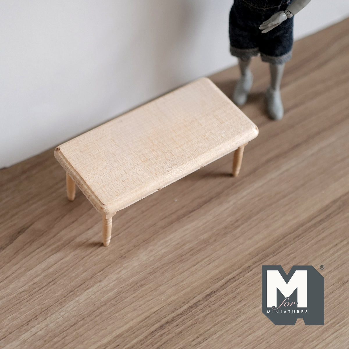 1:12 Scale Miniature Unpainted Wood Coffee Table, 1 Drawer, 4 inch long, DIY Dollhouse Supply