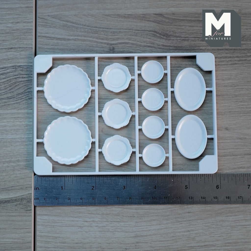 1:12 Scale Miniature Dinner Plate and Platter Kit, Set of 11, 3/4 to 1-9/16 inch, DIY Dollhouse Supply