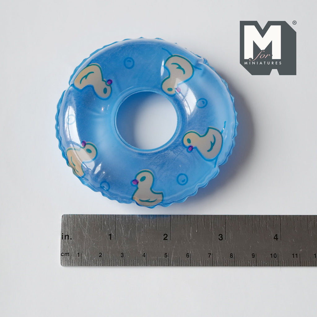 1:12 Scale Miniature Round Pool Float with Cartoon Print, 3-3/8 inch dia., DIY Dollhouse Supply (blue)