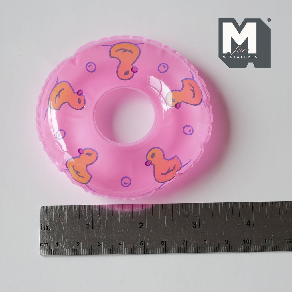 Miniature Round Pool Float 1:12 Scale Dollhouse Swimming Pool Tube Inflated Pool Raft 3-3/8 inch dia. (pink) - J026