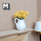 Miniature Flowers in Ceramic Vase 1:12 Scale Dollhouse Supplies Garden Flowers Living Room Decoration (yellow) - H038