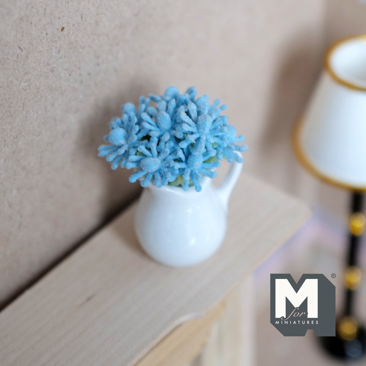 1:12 Scale Miniature Flowers in Ceramic Pitcher Vase, 1-15/16 inch tall, DIY Dollhouse Supply (blue)