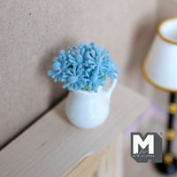 Miniature Flowers in Ceramic Vase 1:12 Scale Dollhouse Garden Flowers Living Room Decoration (blue) - H038