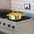 1:12 Scale Miniature Metal Casserole Pot with Lid, 1-1/16 inch dia., DIY Dollhouse Supply (gold)
