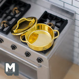 Dollhouse Supplies Metal Cooking Pot 1:12 Scale Miniature Pot with Lid Kitchenware Metal Cookware (gold) - H023
